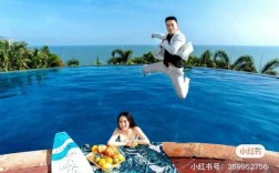 简约婚纱照游泳池背景图片