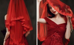 红色头纱头像-红色头纱婚礼照片女方穿着