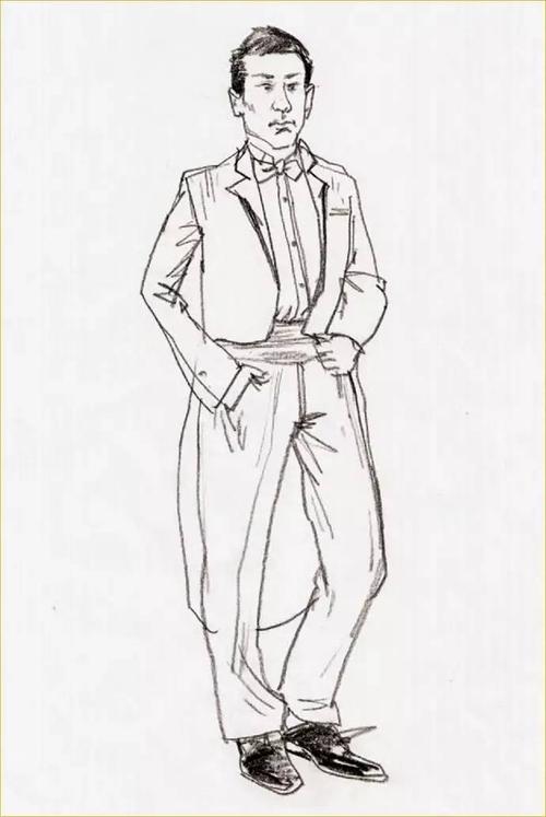  男士燕尾服西装套装搭配「男士燕尾服款式图手绘」-图1